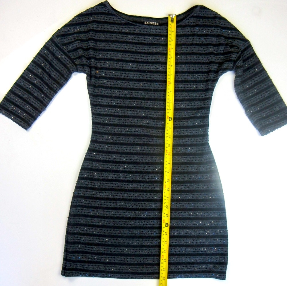 Women’s Black and Gray 3/4 Length Sleeve Mini Dress with Sequin Detail Small - Picture 5 of 6
